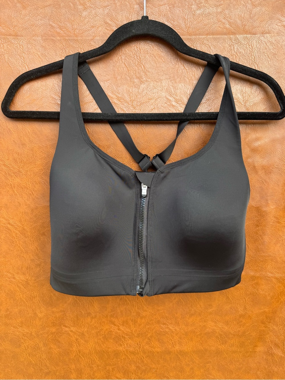 Athleta Advance Zip Front High Impact Sports Bra 34DD Black